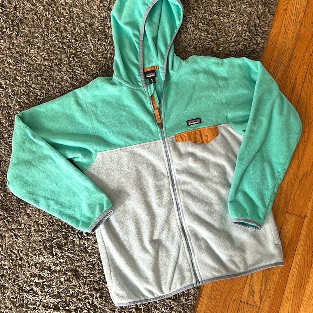 Patagonia Fleece Jacket Youth Size XL Micro D Snap-T Sweatshirt Turquoise Blue